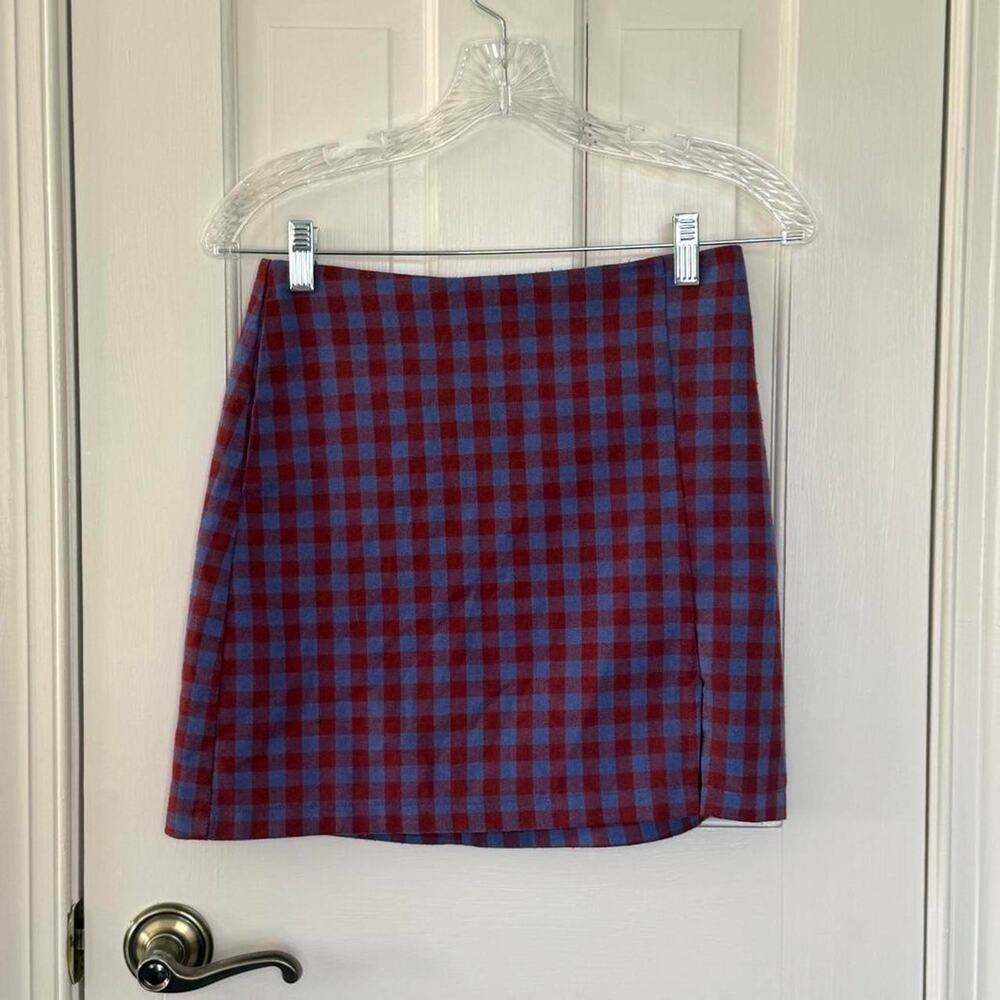 Urban Outfitters Plaid Mini Skirt WITH POCKETS - Red & Blue Gingham - Size S